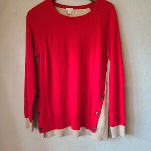 J. Crew Womens Elbow Patch Wool Blend Red/Tan Crew Neck Pullover Size M‎